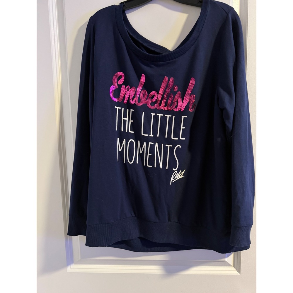 Rebel Wilson for Torrid Navy Sequin Embellish Little‎ Moments Sweatshirt Size 1